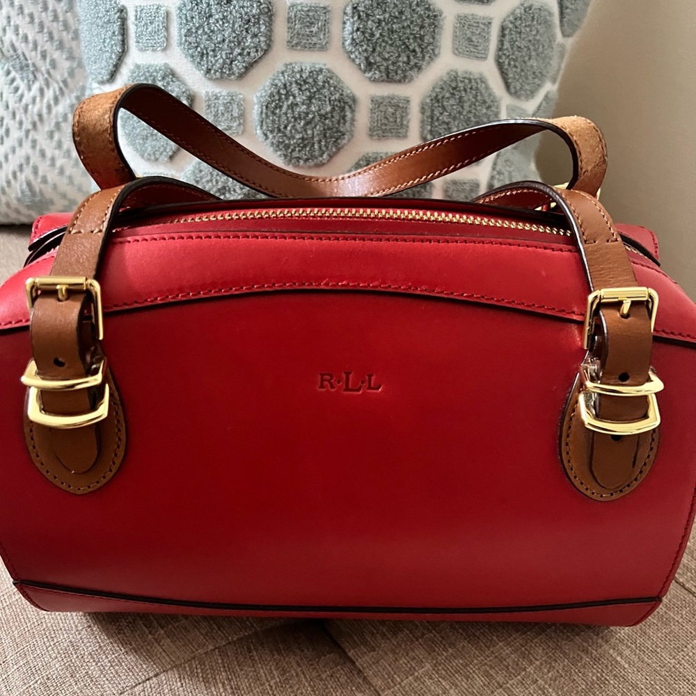 Lauren Ralph Lauren Red and Tan Satchel - Picture 2 of 14